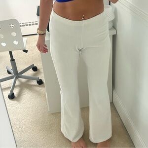 Cream and white fleece flare trousers